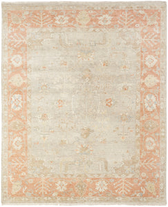 Oushak Soft Grey / Coral Traditional Rug